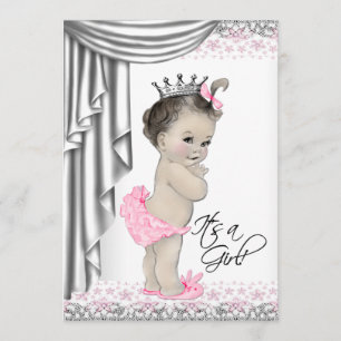 Zoete Prinses Roze en Grijze Baby Meisje Shower Kaart