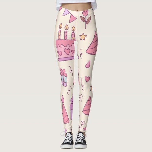 Zoete Prinsessen Feest Viering Patroon Leggings (Voorkant)
