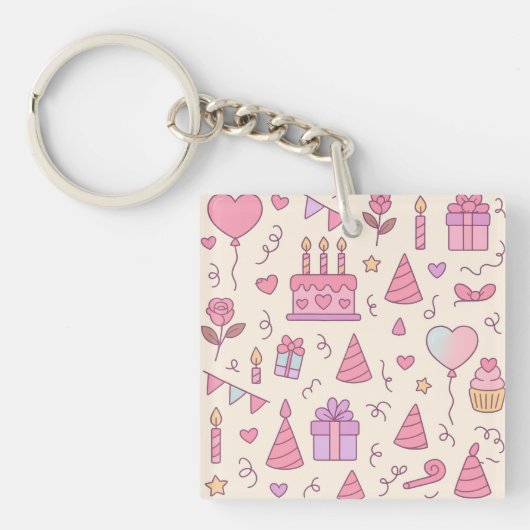 Zoete Prinsessen Feest Viering Patroon Sleutelhanger (Voorkant)