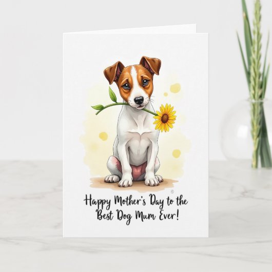 Zoete Puppy Bloemen Moederdagkaart Kaart (Voorkant)