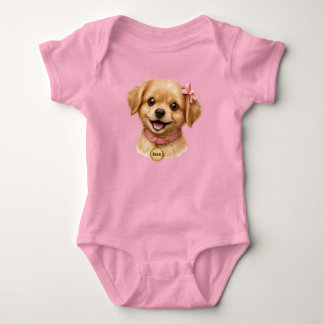 Zoete Puppy met Roze Strik Baby Body Romper