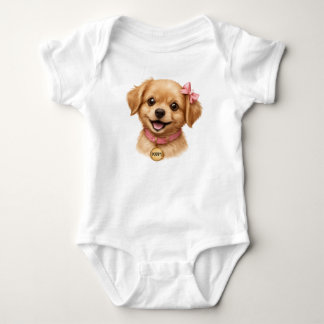 Zoete Puppy met Roze Strik Baby Body Romper
