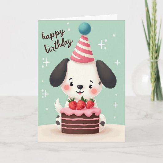 Zoete Puppy Taart Kaart (Voorkant)