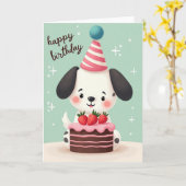 Zoete Puppy Taart Kaart (Gele Bloem)