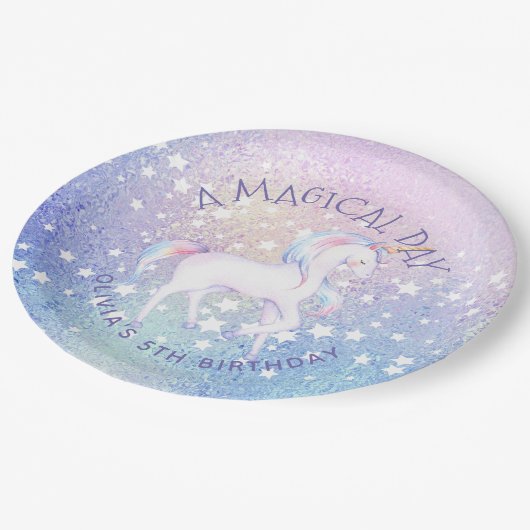 Zoete Rainbow Eenhoorn Glittery Verjaardag Party N Papieren Bordje (Gekanteld)