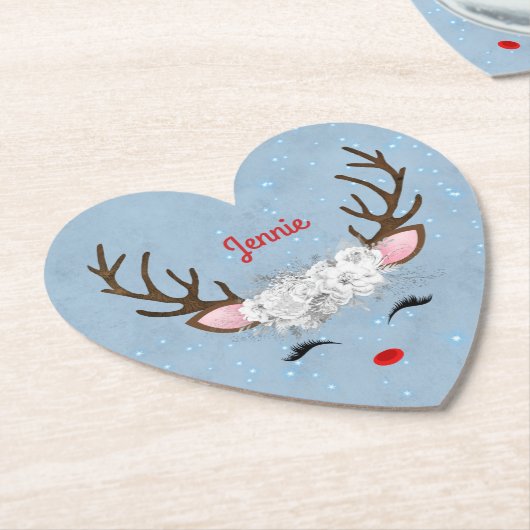 Zoete rendieren Eyelashes en Antlers met bloemen Kartonnen Onderzetters (Gekanteld)