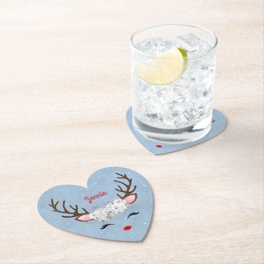 Zoete rendieren Eyelashes en Antlers met bloemen Kartonnen Onderzetters (Insitu)