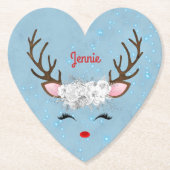 Zoete rendieren Eyelashes en Antlers met bloemen Kartonnen Onderzetters (Voorkant)