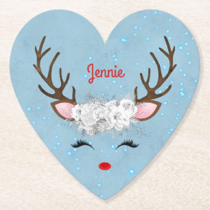Zoete rendieren Eyelashes en Antlers met bloemen Kartonnen Onderzetters