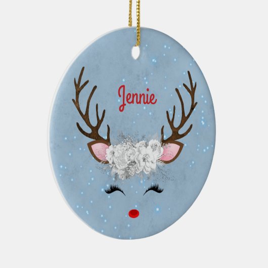 Zoete rendieren Eyelashes en Antlers met bloemen Keramisch Ornament (Rechts)