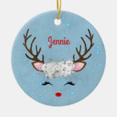 Zoete rendieren Eyelashes en Antlers met bloemen Keramisch Ornament (Voorkant)