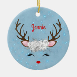 Zoete rendieren Eyelashes en Antlers met bloemen Keramisch Ornament