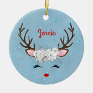 Zoete rendieren Eyelashes en Antlers met bloemen Keramisch Ornament
