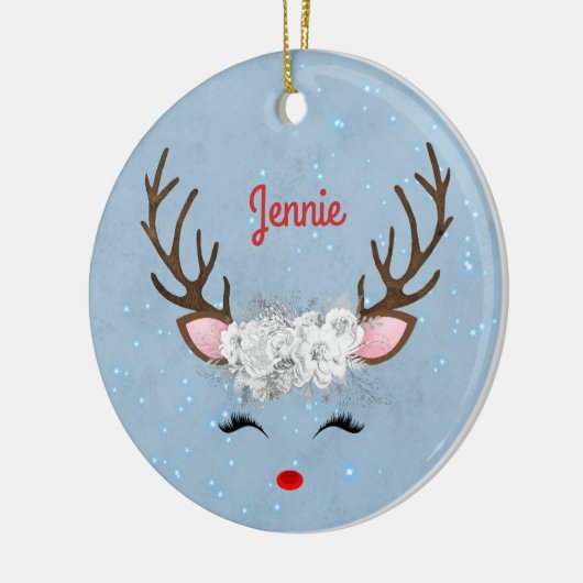 Zoete rendieren Eyelashes en Antlers met bloemen Keramisch Ornament (Links)