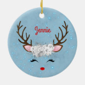 Zoete rendieren Eyelashes en Antlers met bloemen Keramisch Ornament (Achterkant)