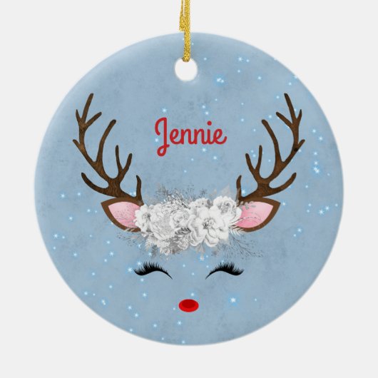 Zoete rendieren Eyelashes en Antlers met bloemen Keramisch Ornament (Achterkant)