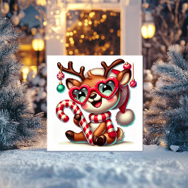 Zoete Rendieren in Gestreepte Sjaal en Candy Cane Feestdagenkaart