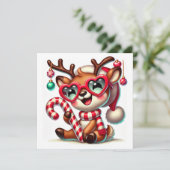 Zoete rendieren in gestreepte sjaal en zuurstok feestdagenkaart (Staand voorkant)