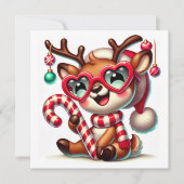 Zoete rendieren in gestreepte sjaal en zuurstok feestdagenkaart (Voorkant)