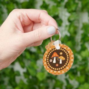 Zoete Retro Paddenstoelen en Bloemen Sleutelhanger