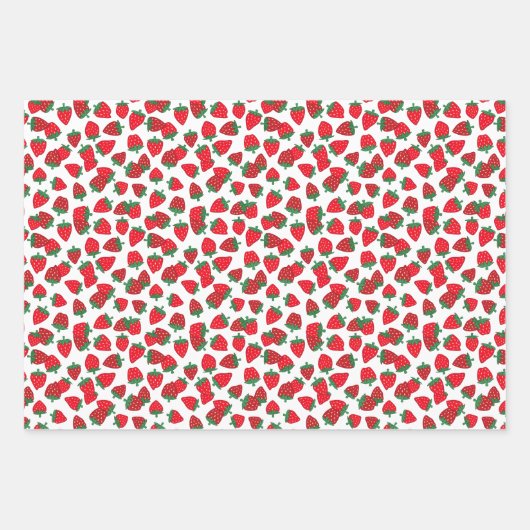 Zoete rode aardbeien en wit bloemenpatroon inpakpapier vel (Voorkant 2)