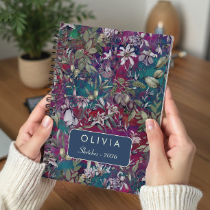 Zoete Rode Bladeren Monogram Bloemmotief Notitieboek