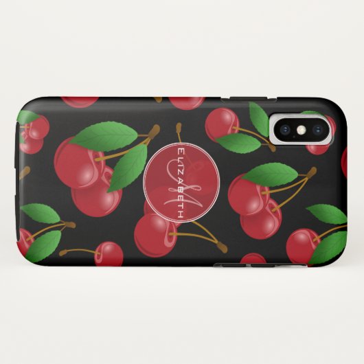 zoete rode kersen patroon monogrammen Case-Mate iPhone case (Achterkant (horizontaal))