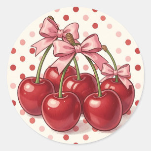 Zoete Rode Kersen Roze Strikken Retro Stippen Ronde Sticker