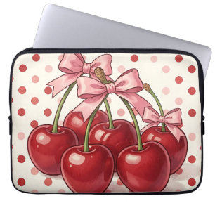 Zoete Rode Kersen Roze Strikken Retro Stippenpatro Laptop Sleeve