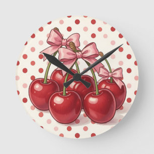 Zoete Rode Kersen Roze Strikken Retro Stippenpatro Ronde Klok