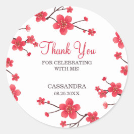 Zoete rode kersenbloesem Sakura Floral Verjaardag Ronde Sticker