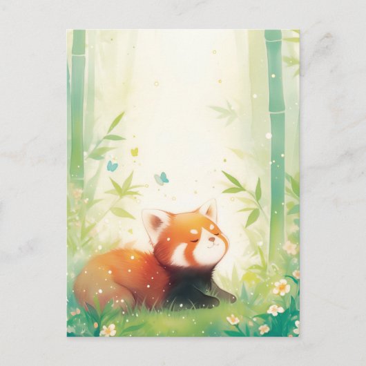 Zoete Rode Panda in Bamboebos Briefkaart (Voorkant)