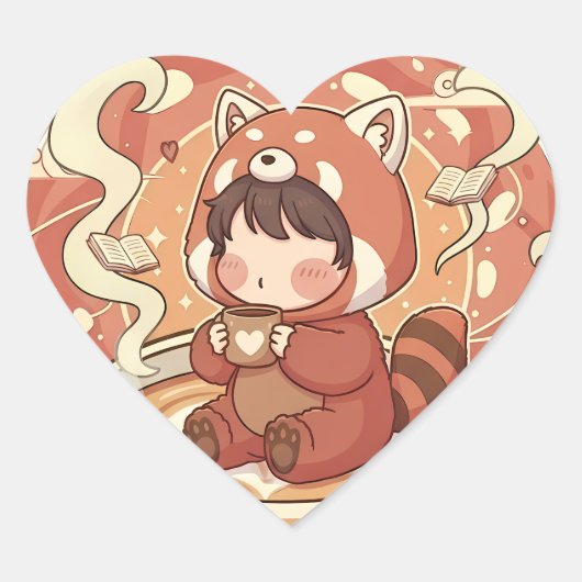Zoete Rode Panda Liefde Hartvormige Sticker (Voorkant)
