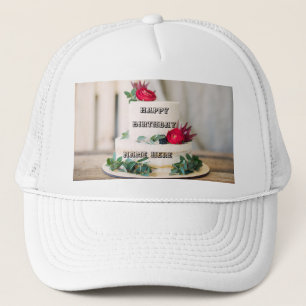 Zoete Rode Roos Cake met Gelukkige Verjaardag Naam Trucker Pet