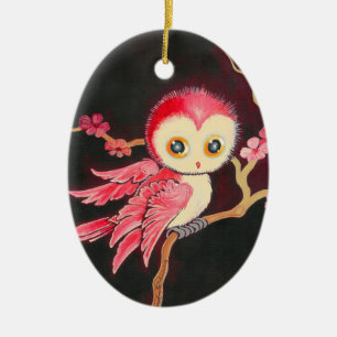 Zoete Rode Uil Keramisch Ornament