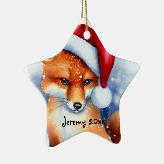 Zoete rode vos in sneeuw keramisch ornament (Rechts)