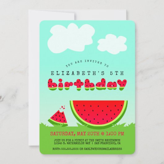 Zoete Rode Watermeloen Kinderen Zomer Verjaardag Kaart (Voorkant)