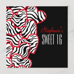 Zoete rode zebra harten Sweet 16 Feest Uitnodiging