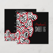 Zoete rode zebra harten Sweet 16 Feestuitnodiging Kaart (Voorkant / Achterkant)