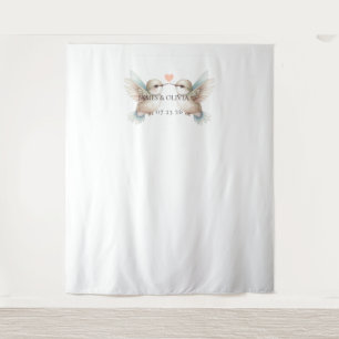 Zoete Romantische Kolibrie Bruiloftsfoto Achtergro Wandkleed