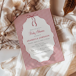 Zoete rood gestreepte strik baby shower kaart