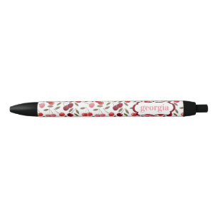 Zoete Rood Roze Kersen Patroon Monogram Zwarte Inkt Pen