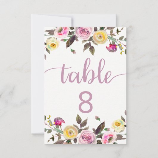 Zoete Roos Aquarel Bloem Bruiloft Tafel Nummers Kaart (Voorkant)