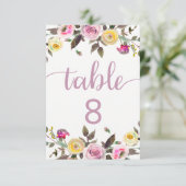 Zoete Roos Aquarel Bloem Bruiloft Tafel Nummers Kaart (Staand voorkant)
