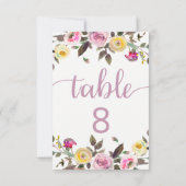 Zoete Roos Aquarel Bloem Bruiloft Tafel Nummers Kaart (Achterkant)