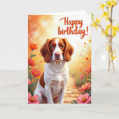 Zoete Rossige Hond Kaart (Gele Bloem)