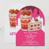 Zoete Roze Aardbei Cake Thema kinderen Kaart (Voorkant / Achterkant)