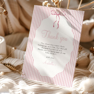 Zoete Roze Baby Shower Met Strepen En Strik Bedankkaart