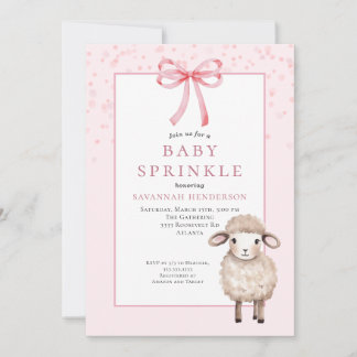 Zoete Roze Baby Sprinkle met Strik & Knuffel Lam  Kaart