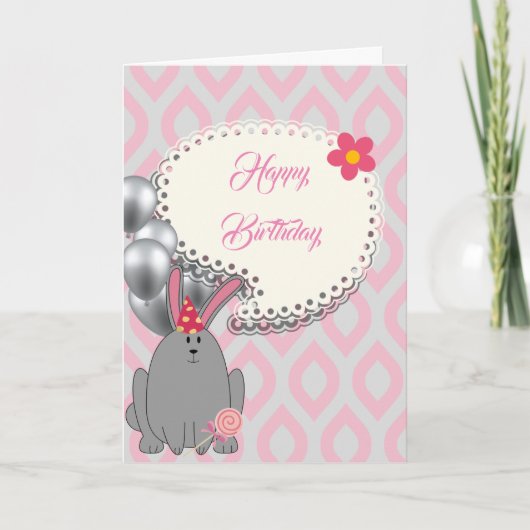 Zoete roze ballonnen, zoete verjaardag kaart (Voorkant)